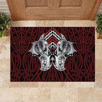Aotearoa Kowhaiwhai Poutama Red Motif Rubber Doormat LT9 Red - Polynesian Pride