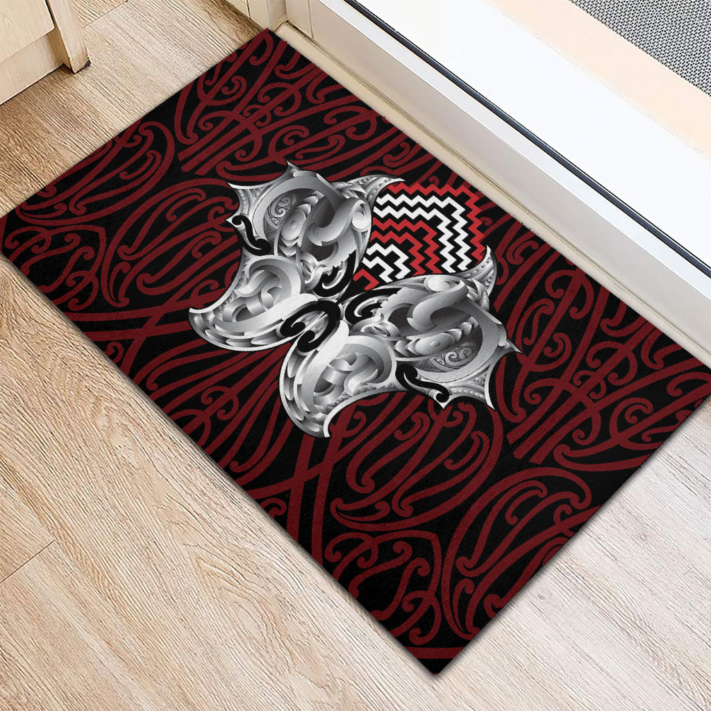Aotearoa Kowhaiwhai Poutama Red Motif Rubber Doormat LT9 - Polynesian Pride