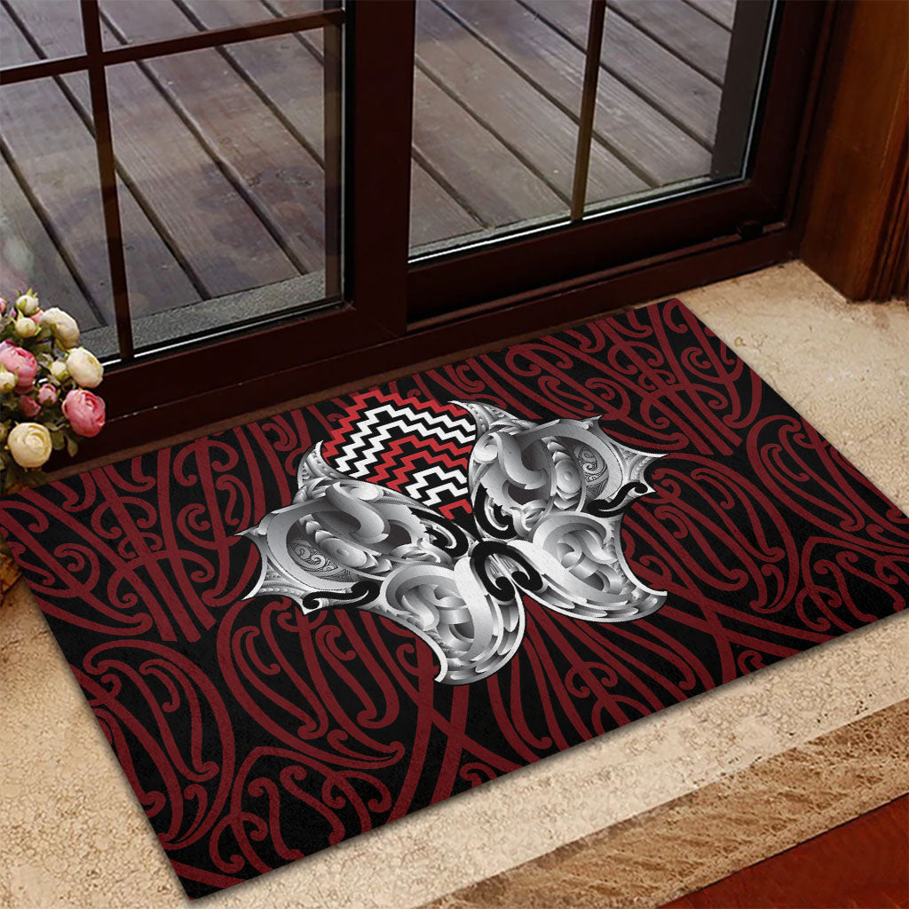 Aotearoa Kowhaiwhai Poutama Red Motif Rubber Doormat LT9 - Polynesian Pride