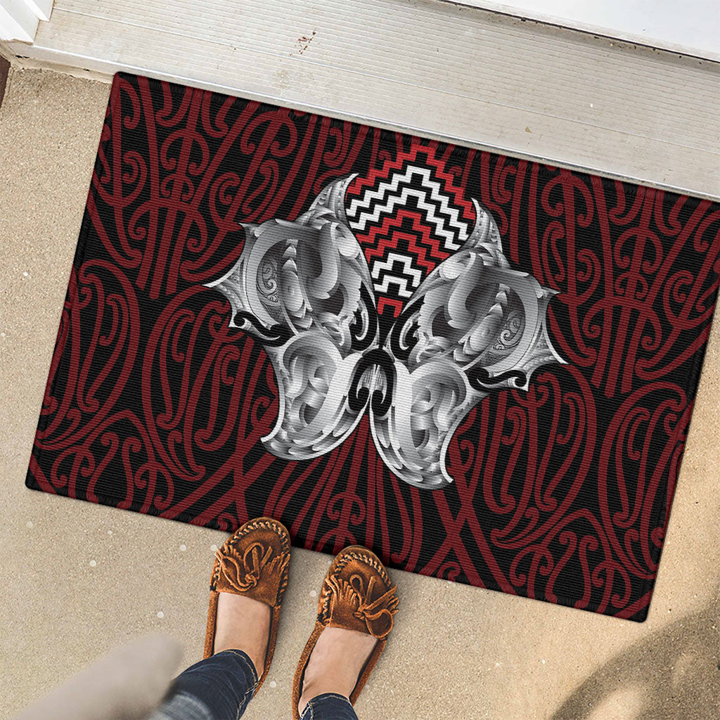 Aotearoa Kowhaiwhai Poutama Red Motif Rubber Doormat LT9 - Polynesian Pride