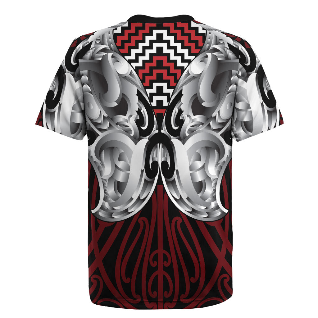 Aotearoa Kowhaiwhai Poutama Red Motif Rugby Jersey LT9 - Polynesian Pride
