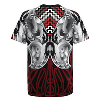 Aotearoa Kowhaiwhai Poutama Red Motif Rugby Jersey LT9 - Polynesian Pride