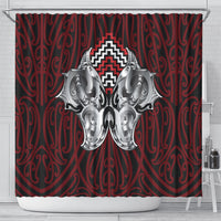 Aotearoa Kowhaiwhai Poutama Red Motif Shower Curtain LT9 - Polynesian Pride