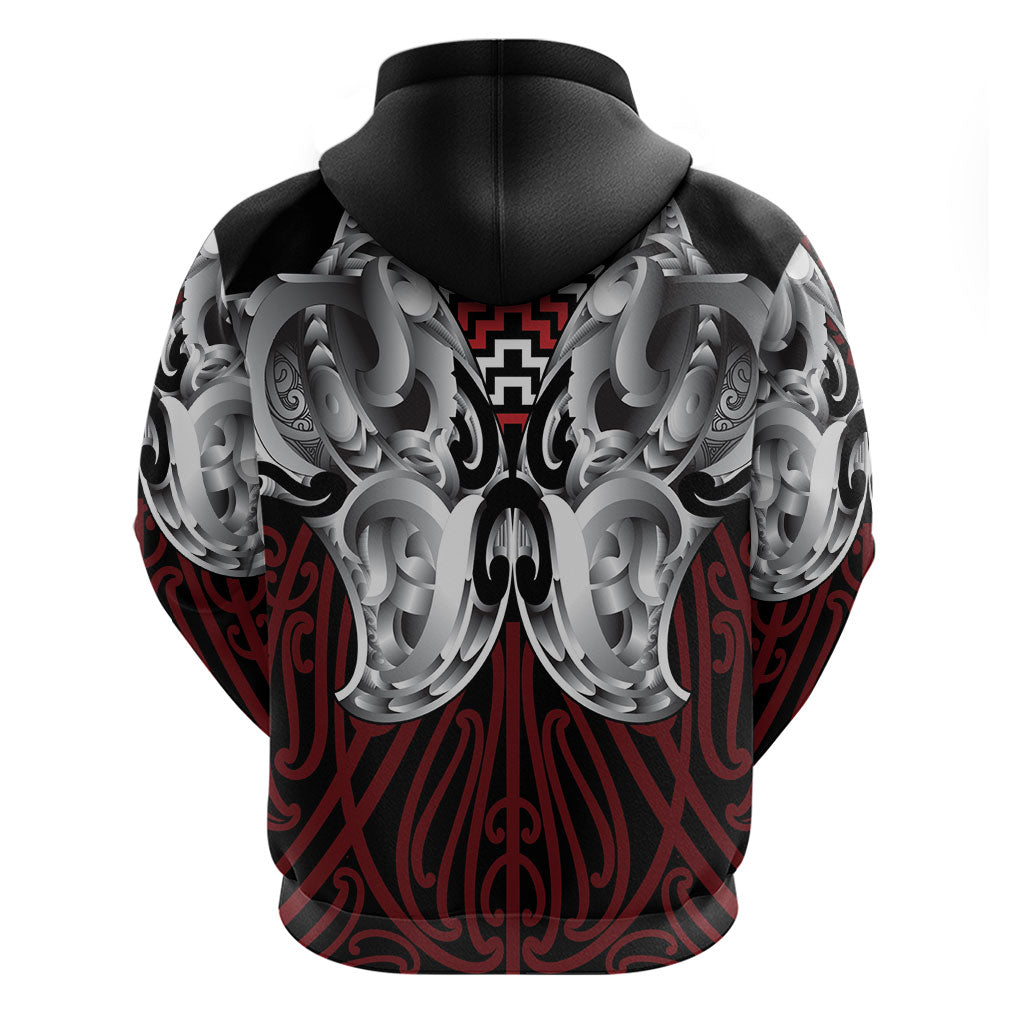 Aotearoa Kowhaiwhai Poutama Red Motif Zip Hoodie LT9 - Polynesian Pride