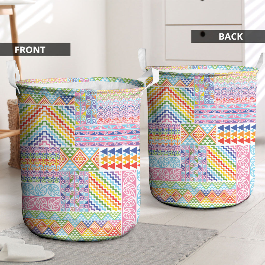 Aotearoa Kowhaiwhai Taniko Patchwork Rainbow Motifs Laundry Basket LT9 - Polynesian Pride