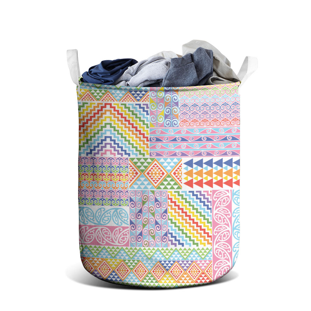 Aotearoa Kowhaiwhai Taniko Patchwork Rainbow Motifs Laundry Basket LT9 - Polynesian Pride