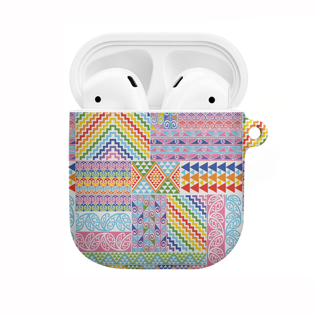 Aotearoa Kowhaiwhai Taniko Patchwork Rainbow Motifs AirPods Case LT9 Rainbow - Polynesian Pride
