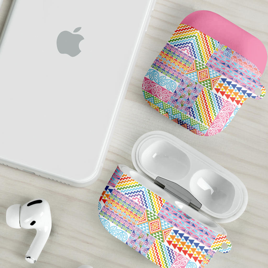 Aotearoa Kowhaiwhai Taniko Patchwork Rainbow Motifs AirPods Case LT9 - Polynesian Pride