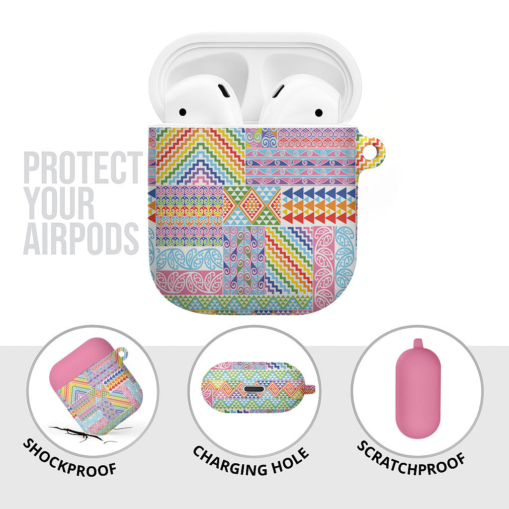 Aotearoa Kowhaiwhai Taniko Patchwork Rainbow Motifs AirPods Case LT9 - Polynesian Pride