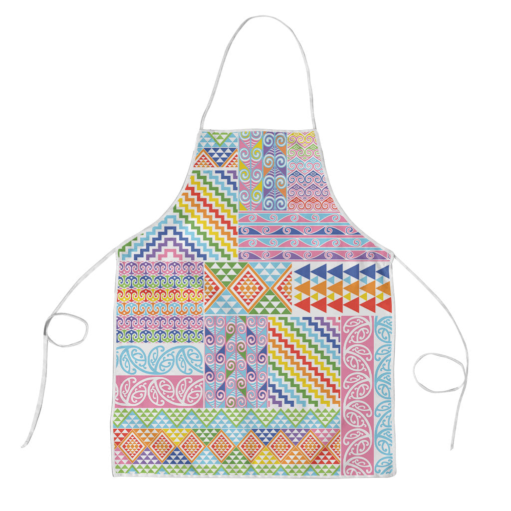 Aotearoa Kowhaiwhai Taniko Patchwork Rainbow Motifs Apron LT9 Rainbow - Polynesian Pride