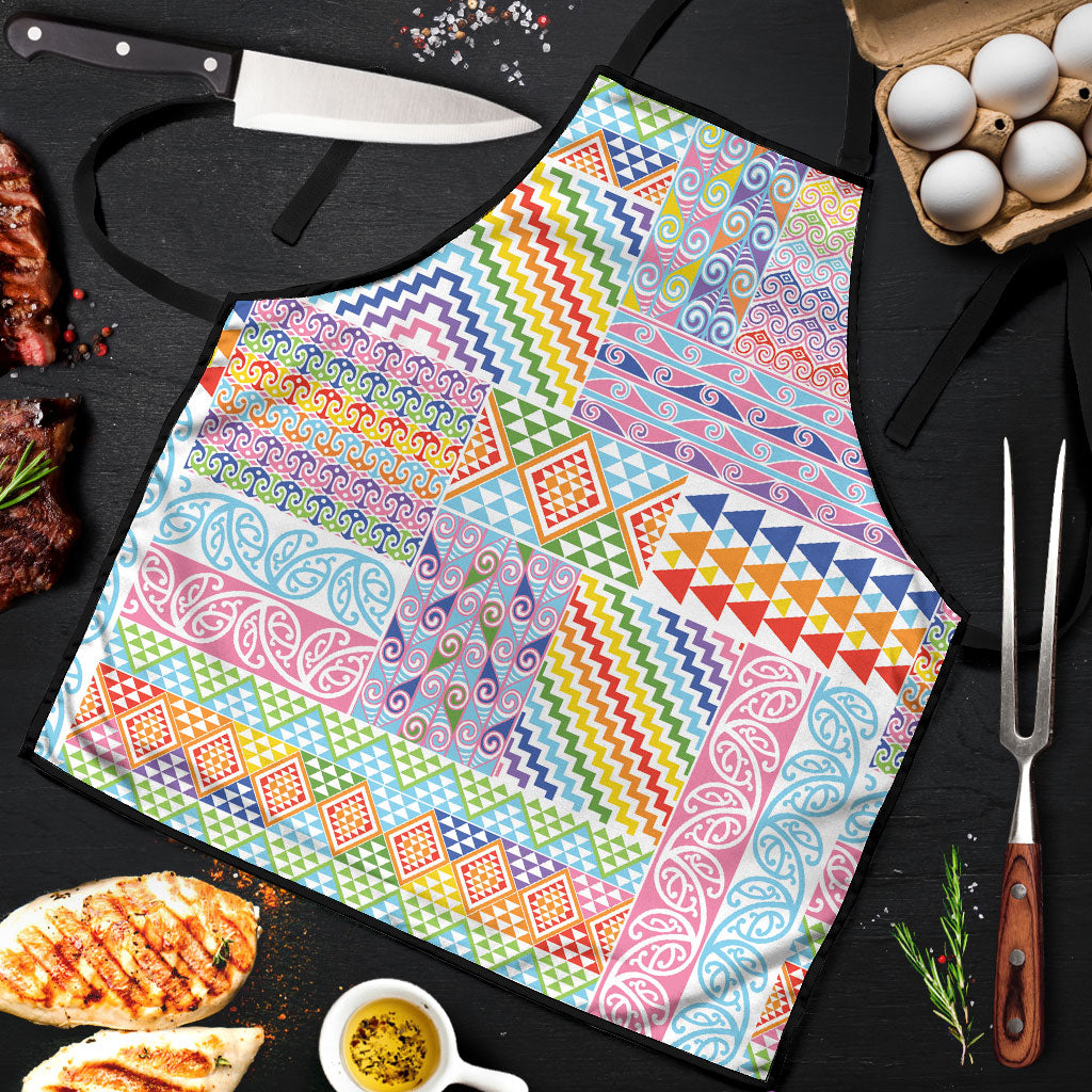 Aotearoa Kowhaiwhai Taniko Patchwork Rainbow Motifs Apron LT9 Rainbow - Polynesian Pride