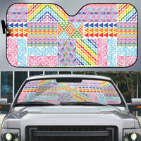 Aotearoa Kowhaiwhai Taniko Patchwork Rainbow Motifs Auto Sun Shade LT9 Rainbow - Polynesian Pride