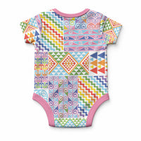 Aotearoa Kowhaiwhai Taniko Patchwork Rainbow Motifs Baby Onesie LT9 - Polynesian Pride