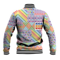 Aotearoa Kowhaiwhai Taniko Patchwork Rainbow Motifs Baseball Jacket LT9 - Polynesian Pride