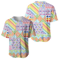 Aotearoa Kowhaiwhai Taniko Patchwork Rainbow Motifs Baseball Jersey LT9 - Polynesian Pride