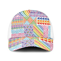 Aotearoa Kowhaiwhai Taniko Patchwork Rainbow Motifs Baseball Net Cap LT9 One Size White Rainbow - Polynesian Pride