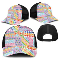 Aotearoa Kowhaiwhai Taniko Patchwork Rainbow Motifs Baseball Net Cap LT9 - Polynesian Pride