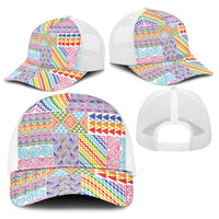 Aotearoa Kowhaiwhai Taniko Patchwork Rainbow Motifs Baseball Net Cap LT9 - Polynesian Pride