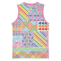Aotearoa Kowhaiwhai Taniko Patchwork Rainbow Motifs Basketball Jersey LT9 - Polynesian Pride