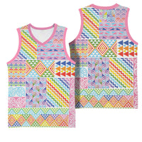 Aotearoa Kowhaiwhai Taniko Patchwork Rainbow Motifs Basketball Jersey LT9 - Polynesian Pride