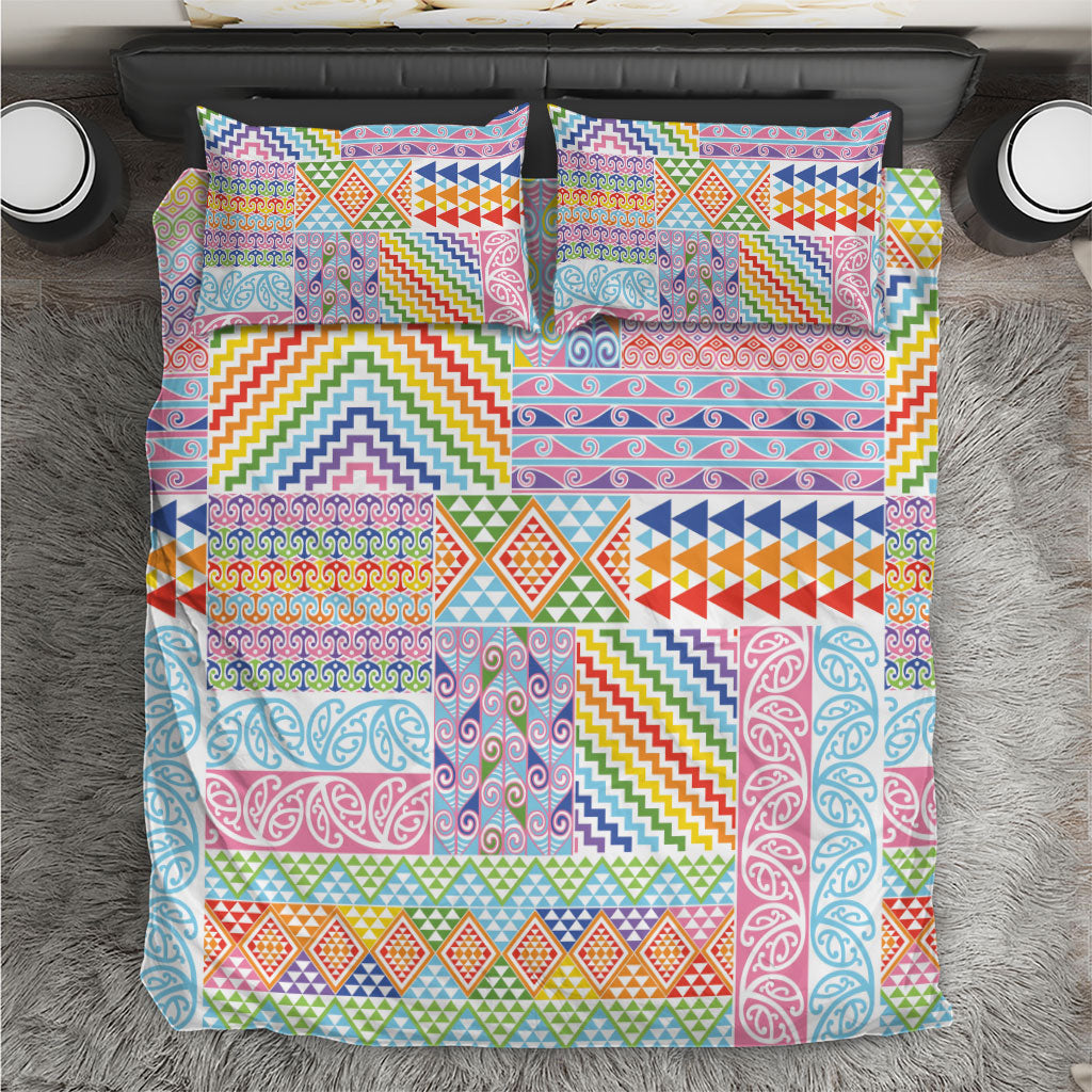 Aotearoa Kowhaiwhai Taniko Patchwork Rainbow Motifs Bedding Set LT9 Rainbow - Polynesian Pride