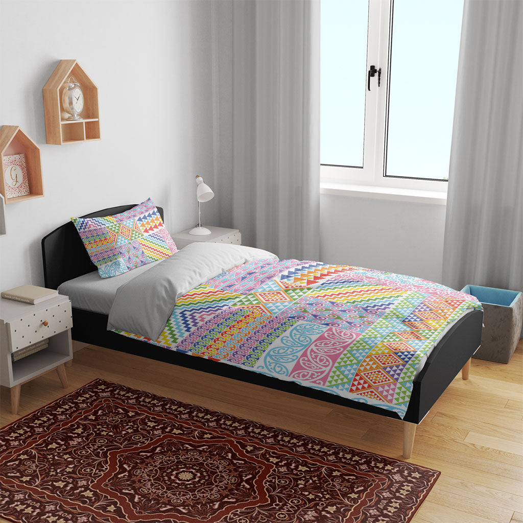 Aotearoa Kowhaiwhai Taniko Patchwork Rainbow Motifs Bedding Set LT9 - Polynesian Pride