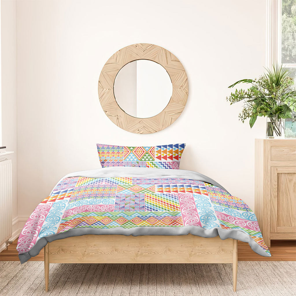 Aotearoa Kowhaiwhai Taniko Patchwork Rainbow Motifs Bedding Set LT9 - Polynesian Pride