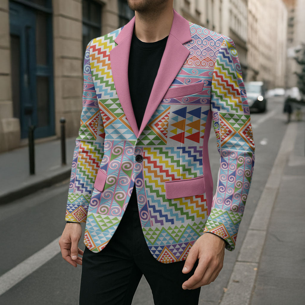 Aotearoa Kowhaiwhai Taniko Patchwork Rainbow Motifs Blazer LT9 - Polynesian Pride