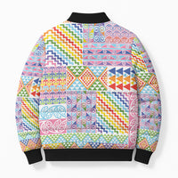 Aotearoa Kowhaiwhai Taniko Patchwork Rainbow Motifs Bomber Puffer Jacket LT9 - Polynesian Pride