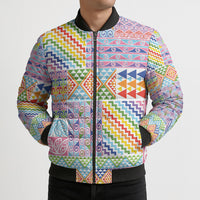 Aotearoa Kowhaiwhai Taniko Patchwork Rainbow Motifs Bomber Puffer Jacket LT9 - Polynesian Pride