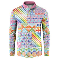 Aotearoa Kowhaiwhai Taniko Patchwork Rainbow Motifs Button Sweatshirt LT9 Rainbow - Polynesian Pride