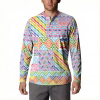 Aotearoa Kowhaiwhai Taniko Patchwork Rainbow Motifs Button Sweatshirt LT9 - Polynesian Pride