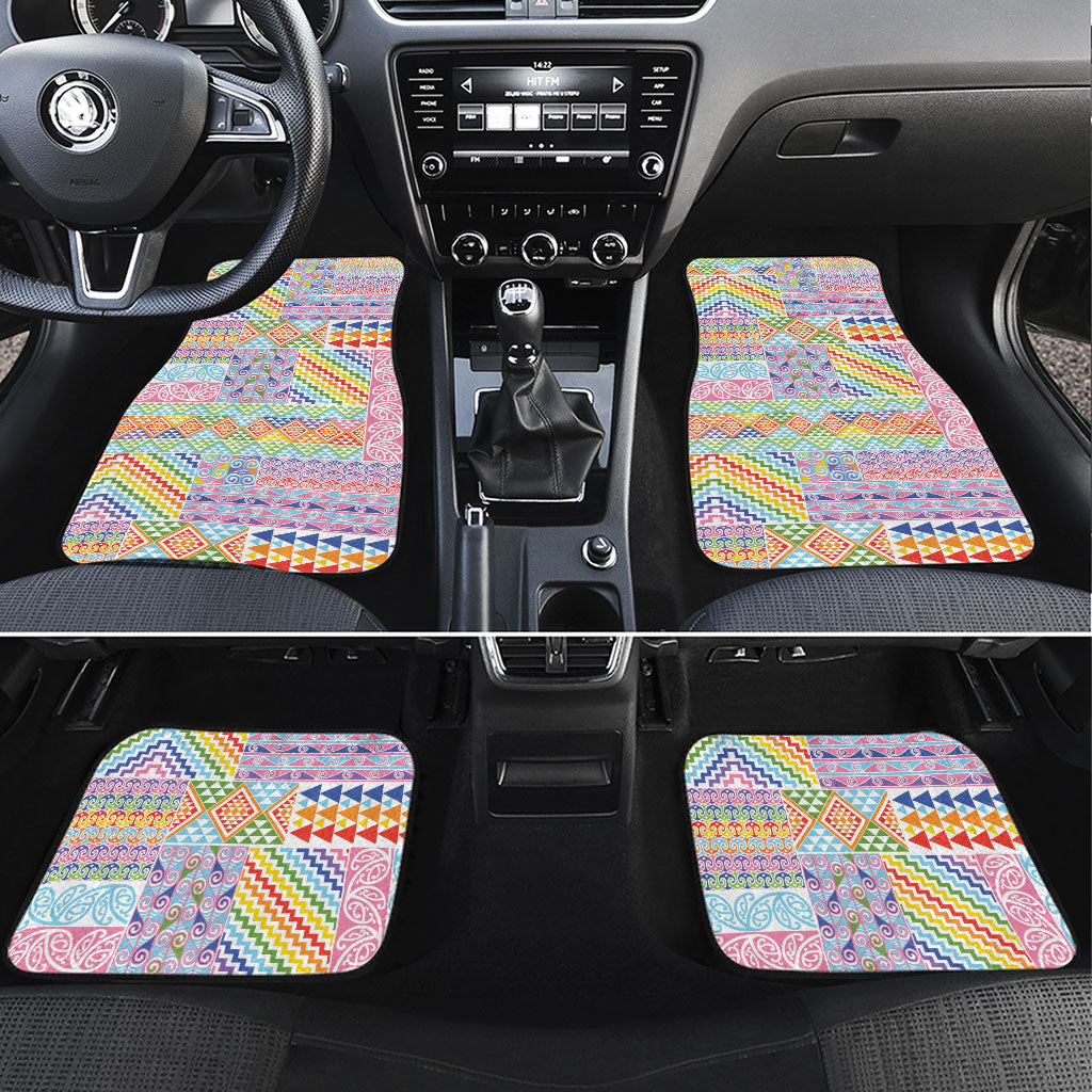 Aotearoa Kowhaiwhai Taniko Patchwork Rainbow Motifs Car Mats LT9 Set 4pcs Rainbow - Polynesian Pride
