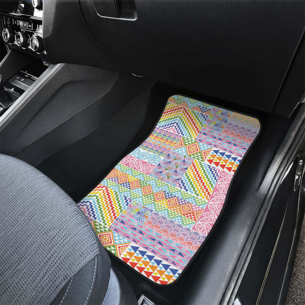 Aotearoa Kowhaiwhai Taniko Patchwork Rainbow Motifs Car Mats LT9 - Polynesian Pride