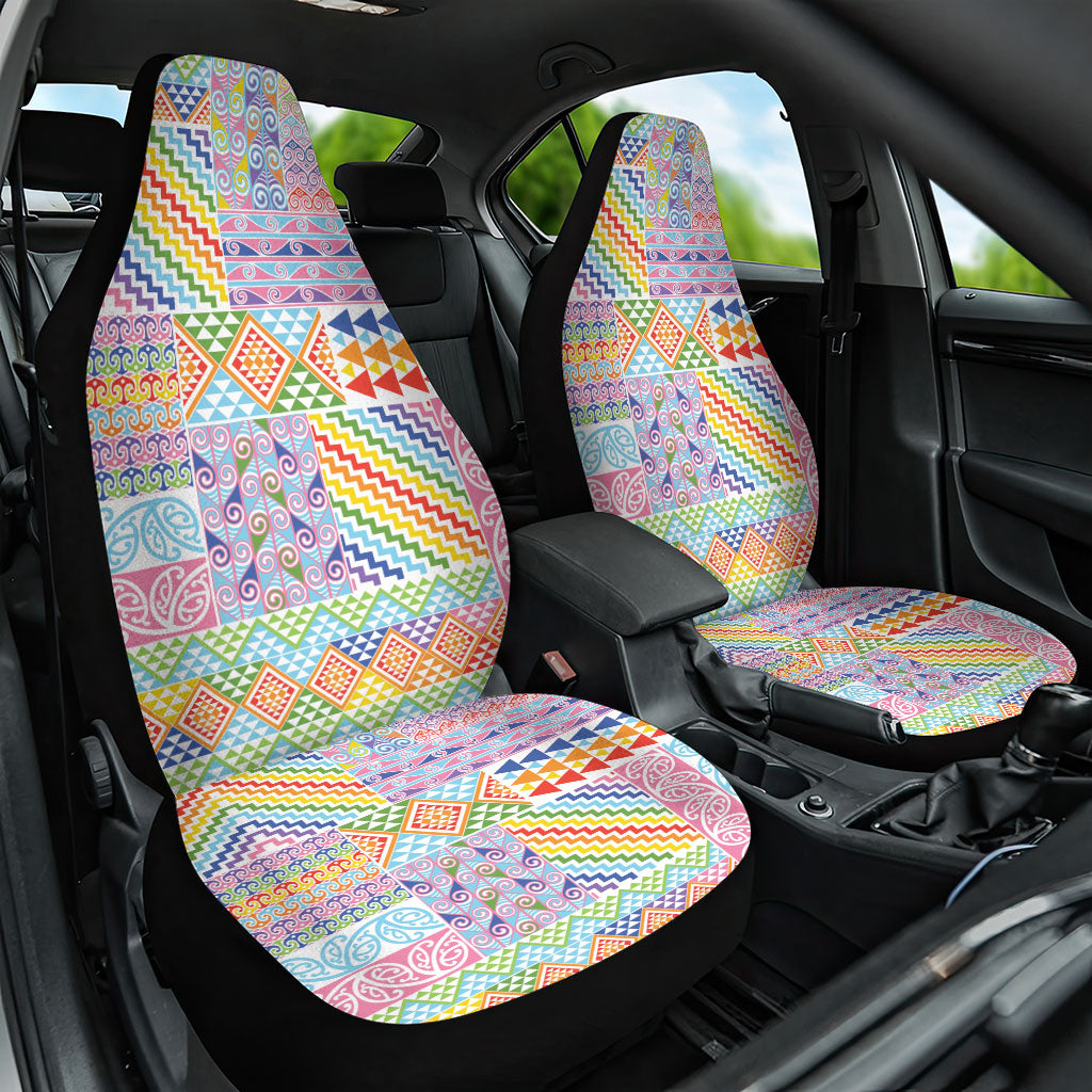 Aotearoa Kowhaiwhai Taniko Patchwork Rainbow Motifs Car Seat Cover LT9 One Size Rainbow - Polynesian Pride
