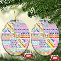 Aotearoa Kowhaiwhai Taniko Patchwork Rainbow Motifs Ceramic Ornament LT9 Oval Rainbow - Polynesian Pride