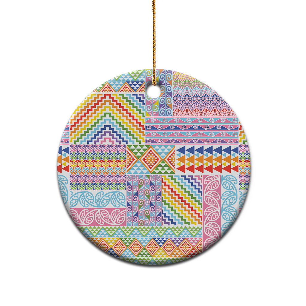 Aotearoa Kowhaiwhai Taniko Patchwork Rainbow Motifs Ceramic Ornament LT9 - Polynesian Pride