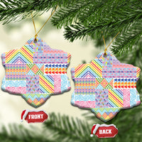 Aotearoa Kowhaiwhai Taniko Patchwork Rainbow Motifs Ceramic Ornament LT9 Snow Flake Rainbow - Polynesian Pride
