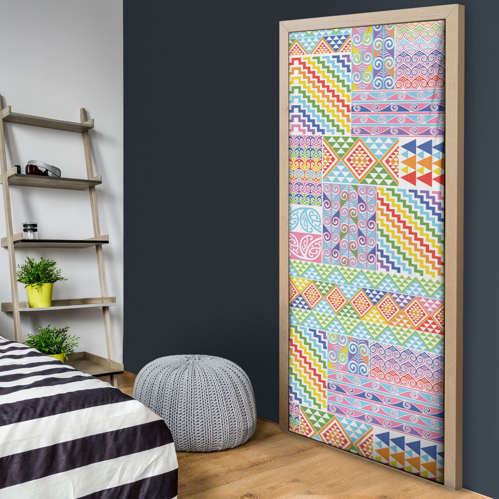Aotearoa Kowhaiwhai Taniko Patchwork Rainbow Motifs Door Cover LT9 - Polynesian Pride