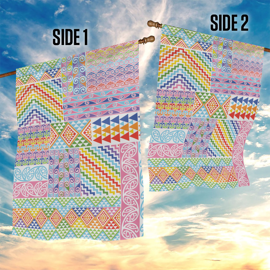 Aotearoa Kowhaiwhai Taniko Patchwork Rainbow Motifs Garden Flag LT9 - Polynesian Pride