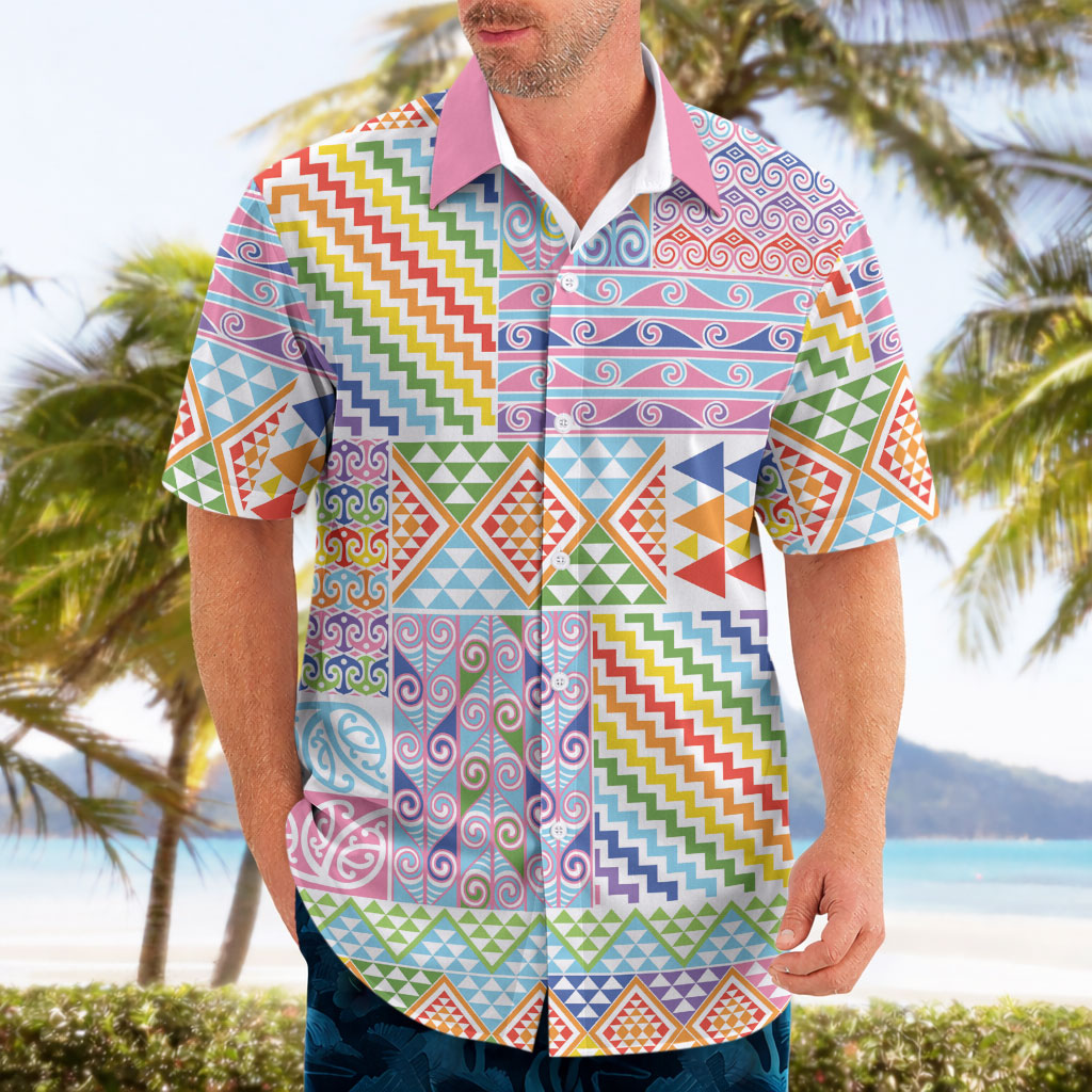 Aotearoa Kowhaiwhai Taniko Patchwork Rainbow Motifs Hawaiian Shirt LT9 - Polynesian Pride