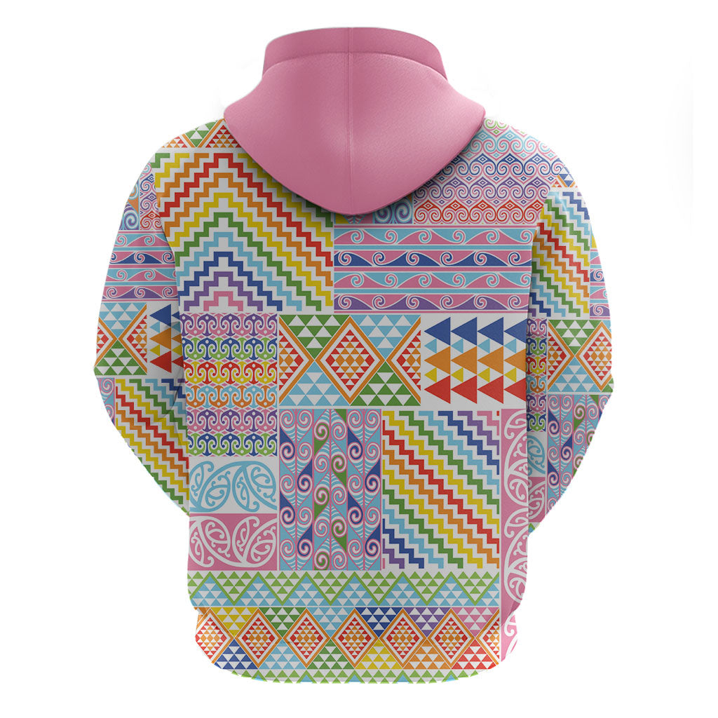 Aotearoa Kowhaiwhai Taniko Patchwork Rainbow Motifs Hoodie LT9 - Polynesian Pride