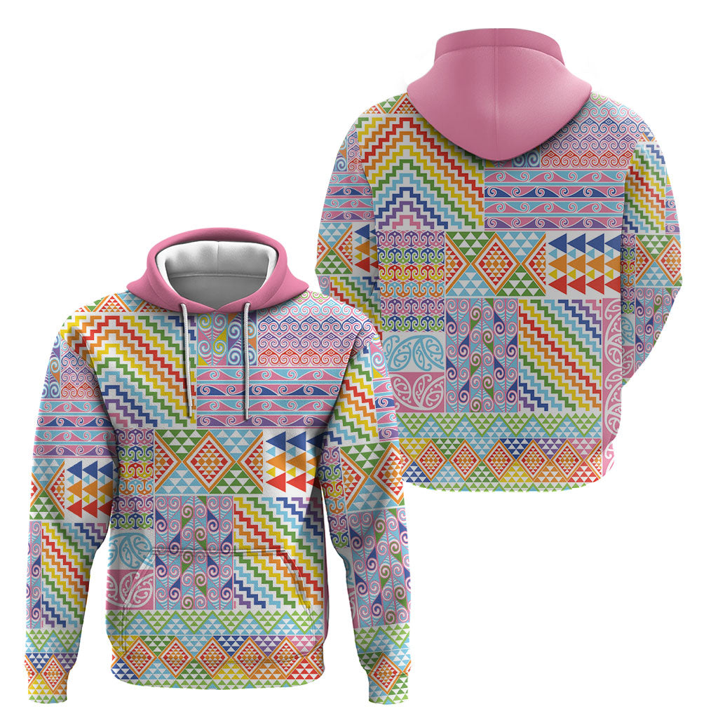 Aotearoa Kowhaiwhai Taniko Patchwork Rainbow Motifs Hoodie LT9 - Polynesian Pride