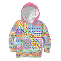 Aotearoa Kowhaiwhai Taniko Patchwork Rainbow Motifs Kid Hoodie LT9 Hoodie Rainbow - Polynesian Pride