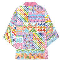 Aotearoa Kowhaiwhai Taniko Patchwork Rainbow Motifs Kimono LT9 - Polynesian Pride