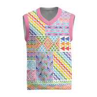 Aotearoa Kowhaiwhai Taniko Patchwork Rainbow Motifs Christmas Knitted V-Neck Vest LT9 Rainbow - Polynesian Pride