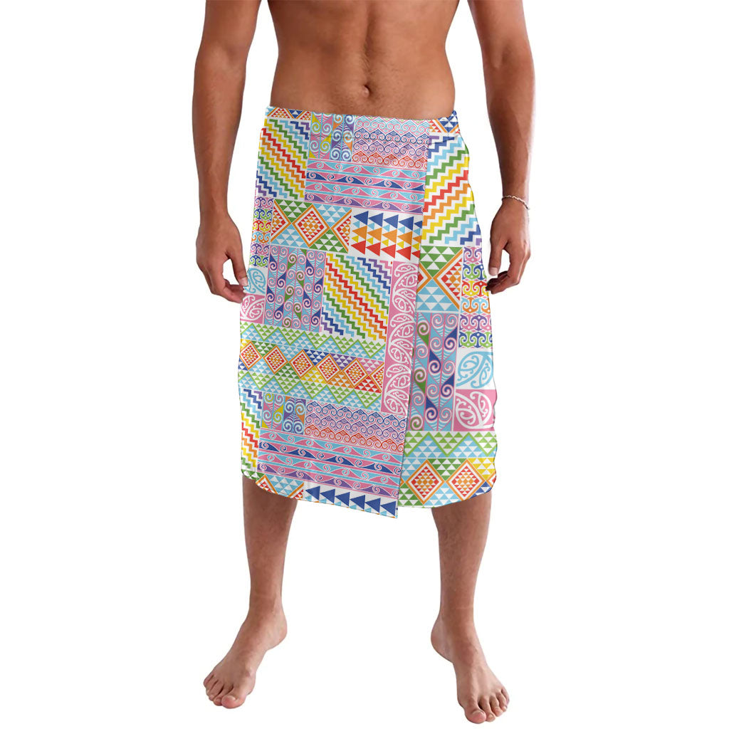 Aotearoa Kowhaiwhai Taniko Patchwork Rainbow Motifs Lavalava LT9 Rainbow - Polynesian Pride