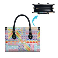 Aotearoa Kowhaiwhai Taniko Patchwork Rainbow Motifs Leather Bag LT9 - Polynesian Pride