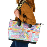 Aotearoa Kowhaiwhai Taniko Patchwork Rainbow Motifs Leather Tote Bag LT9 Rainbow - Polynesian Pride