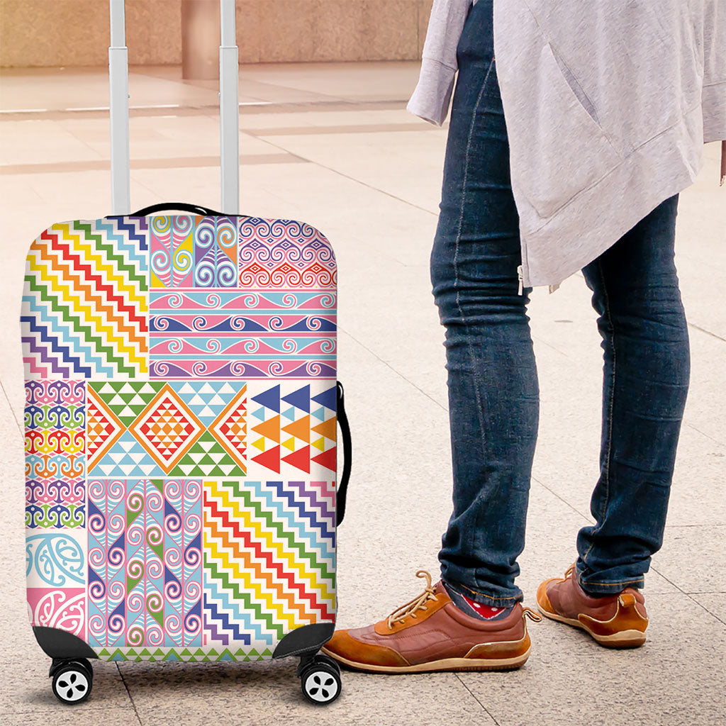 Aotearoa Kowhaiwhai Taniko Patchwork Rainbow Motifs Luggage Cover LT9 Rainbow - Polynesian Pride